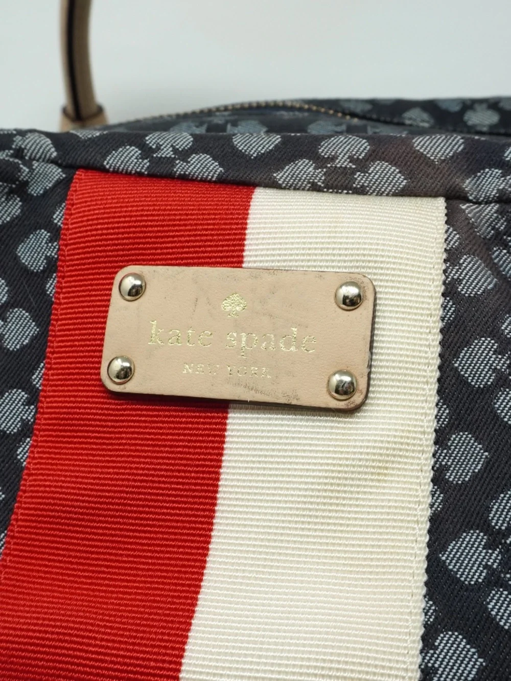 Kate Spade Black, White & Red Patterned Tote with Tan Leather Quality and Style